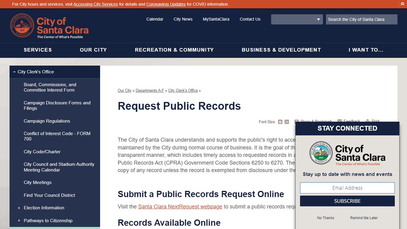 Request Public Records | City of Santa Clara